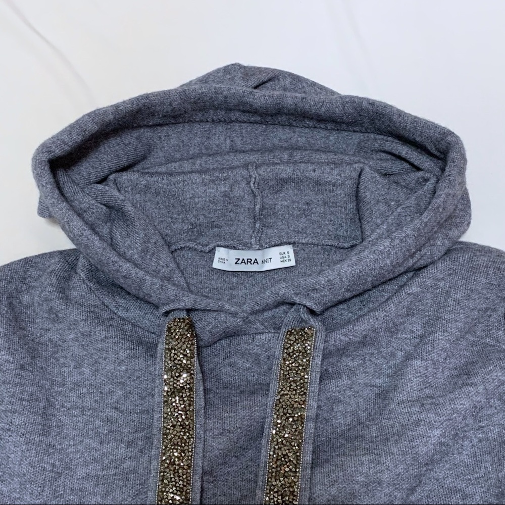 *NEW Zara Gray Knit Hoodie Top - Picture 6 of 8
